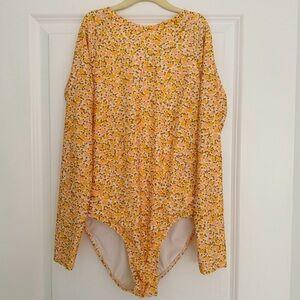 Target Art Class girls yellow floral rash guard one piece swimsuit size 12 14